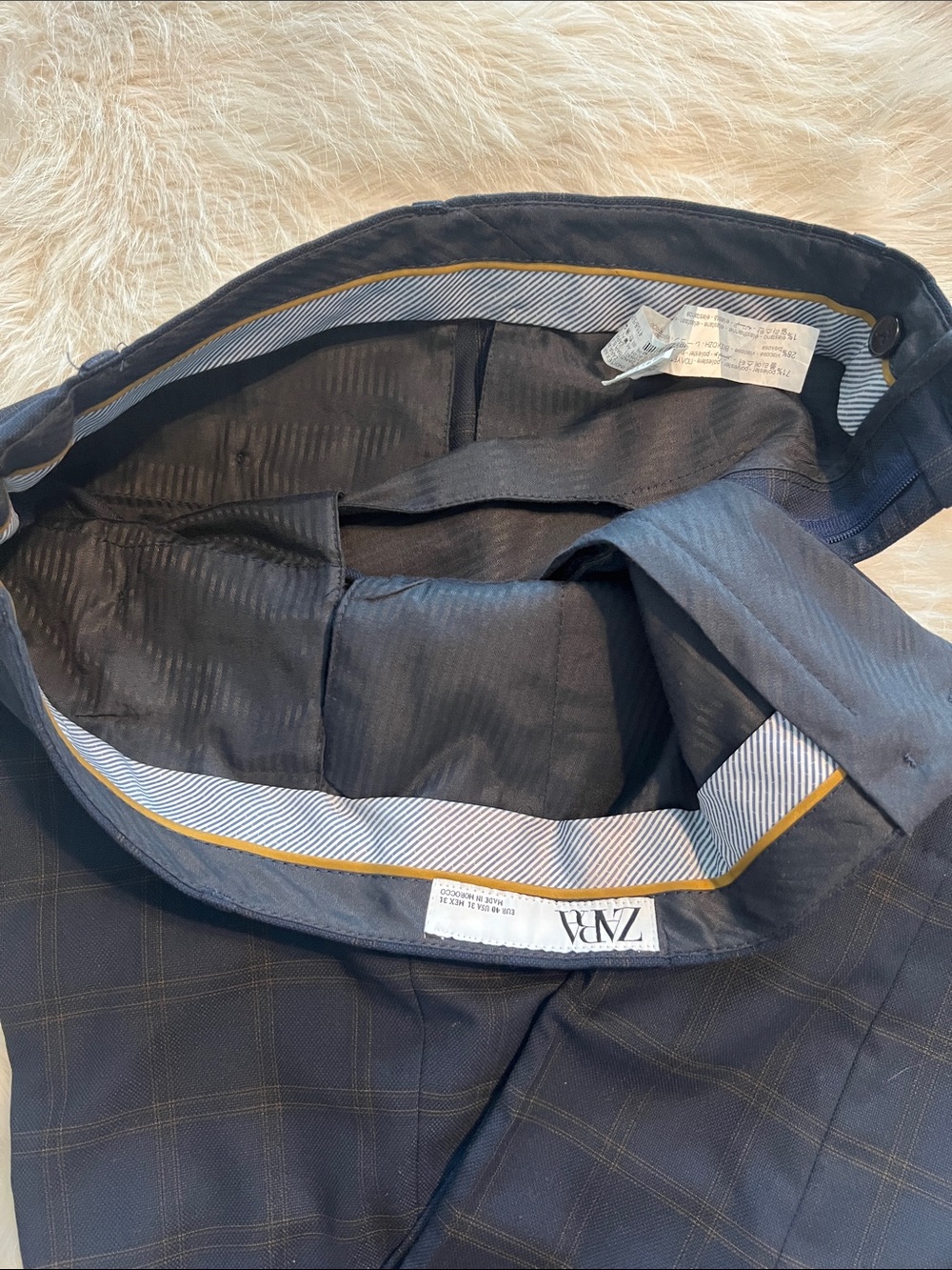 Men's Navy Plaid Dress Pants - Picture 4 of 4